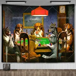 Cassius Marcellus Coolidge Dogs Playing Poker Illustration Wall Decor Tapestry Kawaii Tapestries Aesthetic Bedroom Decoration