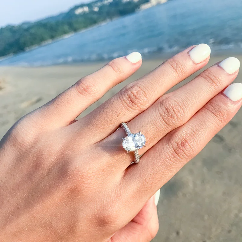 2.5 Carat Laboratory Diamond Rings 5A SONA Drill S925 Sterling Silver Oval Cut For Women Jewelry Engagement Wedding Diamond Ring