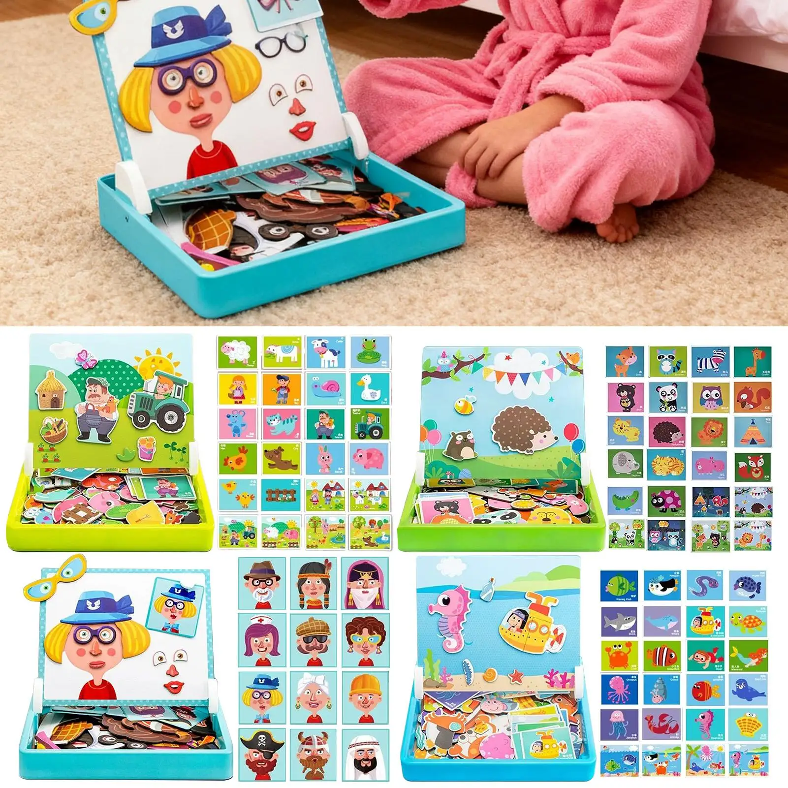 Magnetische puzzels voor kinderen Dubbelzijdige bordspellen Boerderijpuzzels Kinderen Activiteit Speelgoed voor peutermeisjes Kinderen Voorschoolse weg