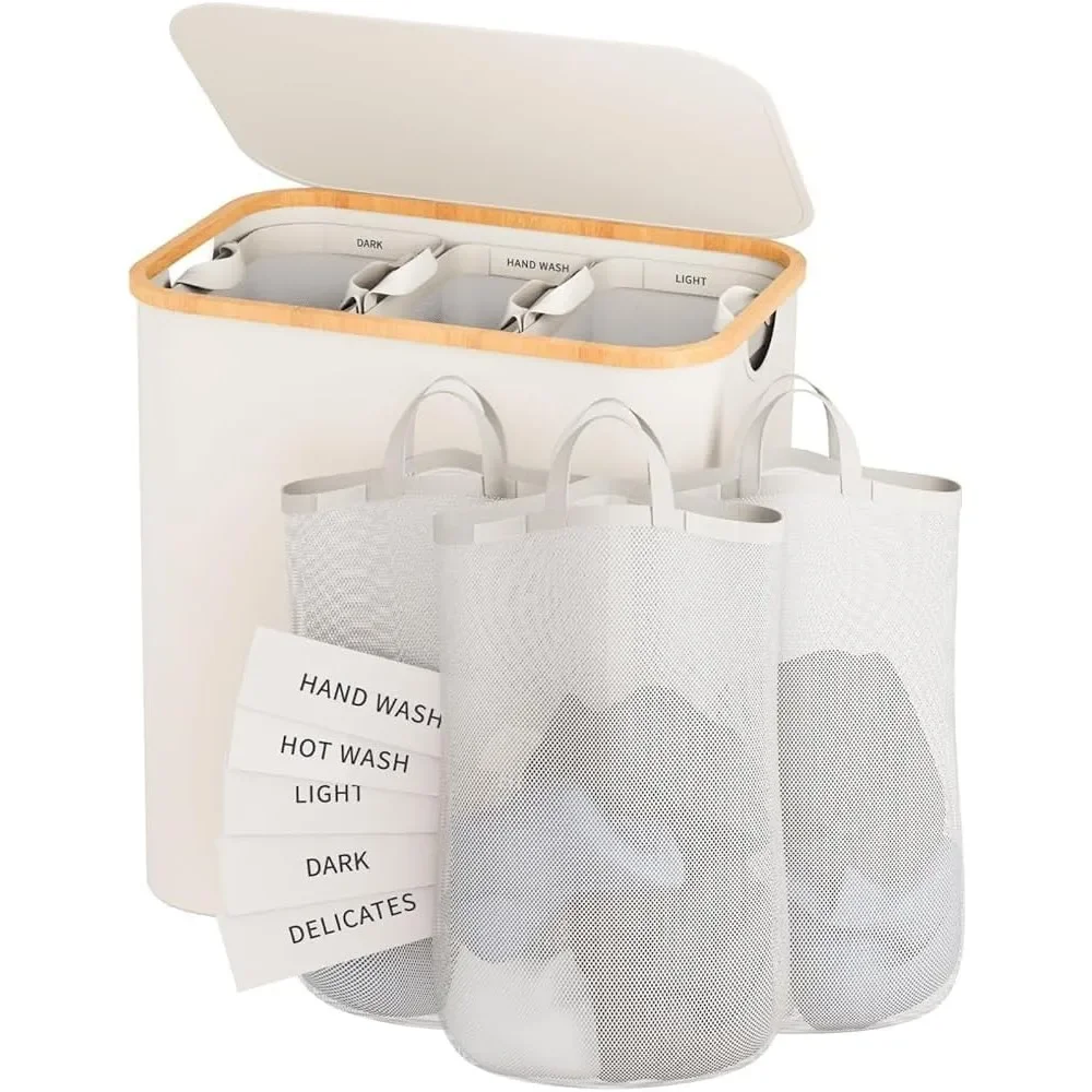 

Laundry Hamper 3 Section, 145L Dirty Clothes Hamper with Lid, Extra Large Laundry Basket Organizer with Removable Inner Bags &