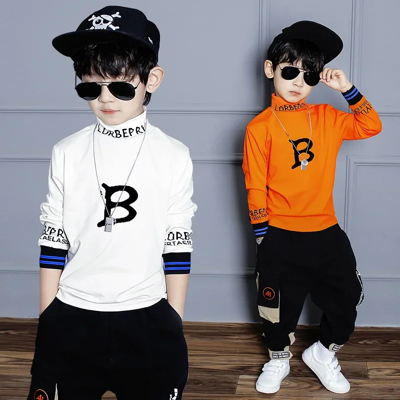 

Spring Kids Boys Long Sleeve T-shirts Letter Print Bottom Tops Korean Children Shirts Autumn Teens Boys Clothes