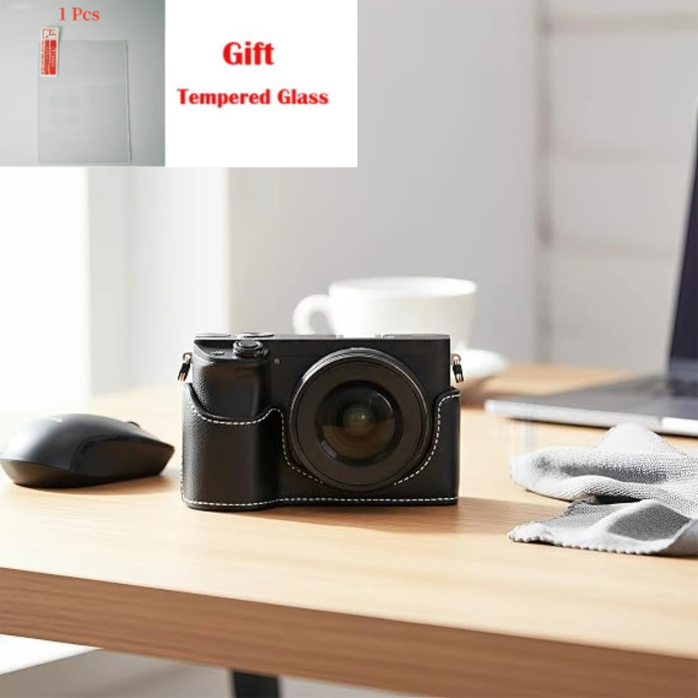 Protective case, For Sony a6400 a6300 a6100 a6000 Camera bag 6300 Half set base PU Leather case + 1 PCS Free Tempered Film