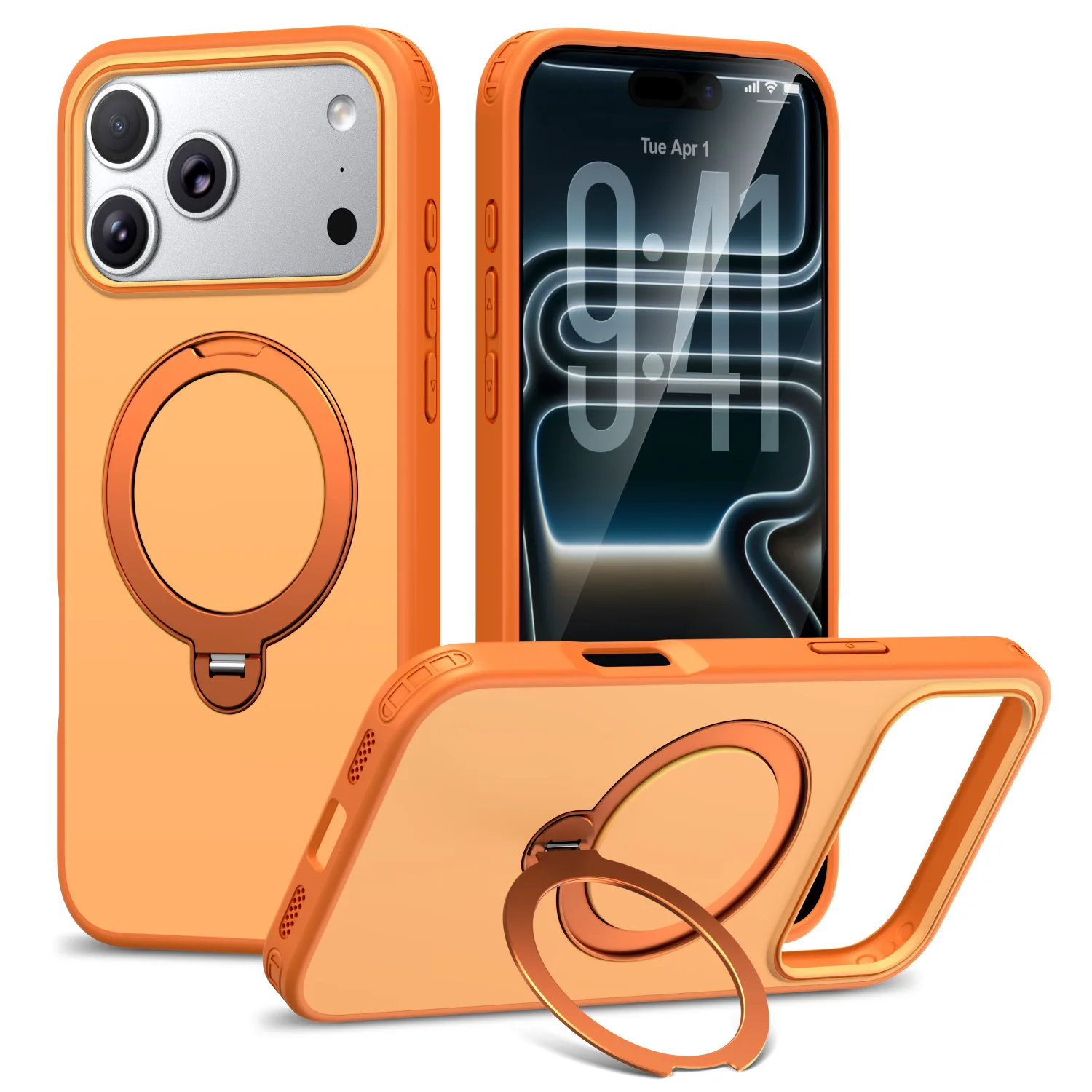 

case for iphone 17 16 15 14 13 12 pro max Rotating ring holder protective case full coverage Wireless Charging WIth Kickstand