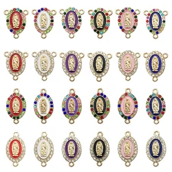 10/12Pcs/Pack Rhinestones Enamel Golden Virgin Mary Charms ConnectorFor Jewelry Making Findings Crafting Accessory