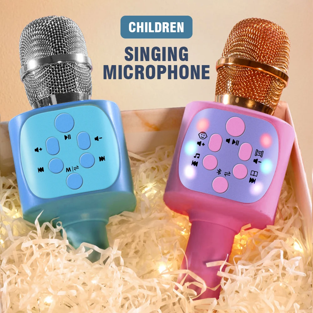 Microfone de karaokê sem fio, portátil, bluetooth, alto-falante elétrico, reprodutor de música, máquina de cantar, brinquedo educacional, presente de aniversário para crianças