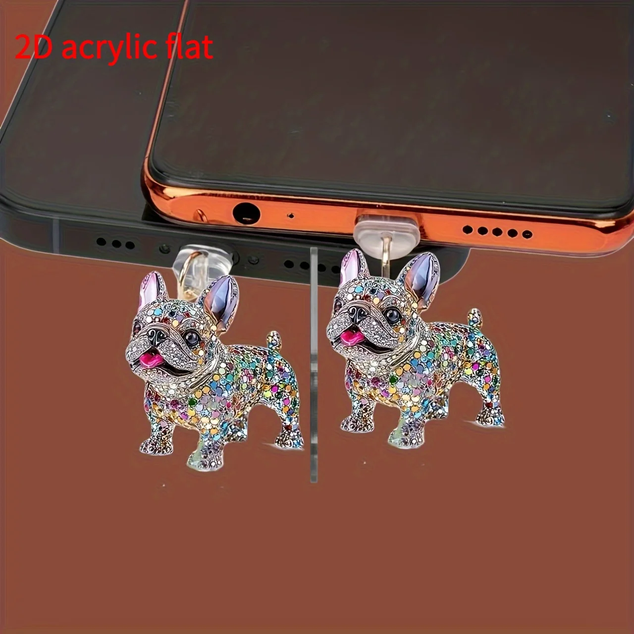 

1, блестящая акриловая пылезащитная заглушка в форме французского бульдога, для интерфейса Iphone/Type-C — сверкающий дизайн со стразами