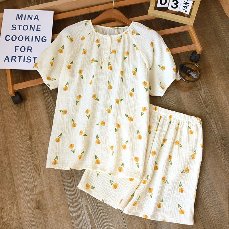 Kisbini Sommer Pyjamas Set für Frauen japanische Stil Baumwolle weibliche Nachtwäsche kurze Ärmel Top Shorts Homewear Frauen Pyjamas Pyjamas