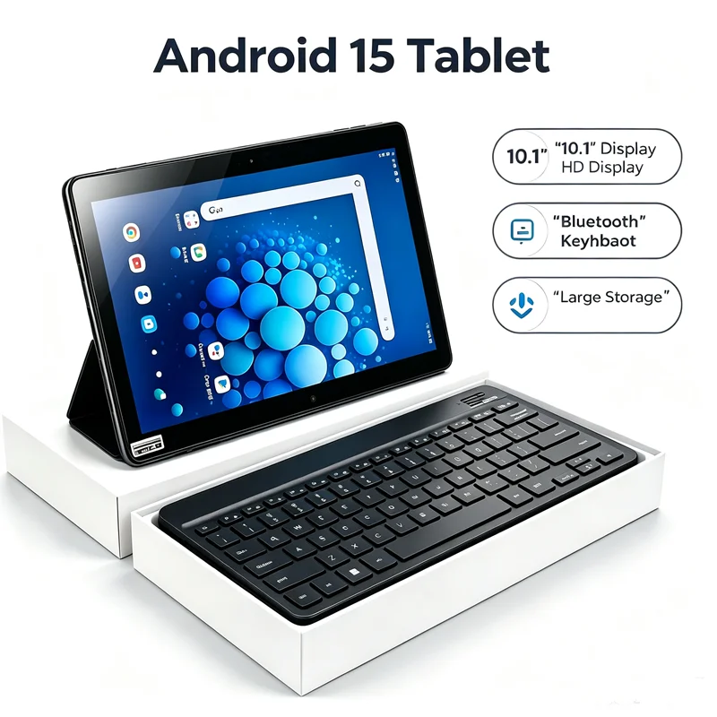 Android 15 Tablet PC Free Keyboard 10.1 INCH 26GB RAM 256GB ROM 64 Bit Octa Core TB02 RK3562 CPU WIFI Google Play IPS Screen