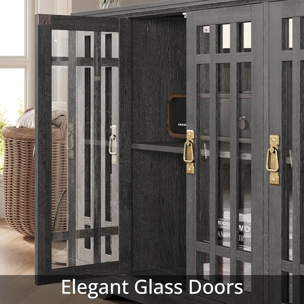 Supporto TV angolare per TV da 60 pollici con armadietto portaoggetti, ante in vetro e presa di corrente - Centro di intrattenimento per spazi angolari