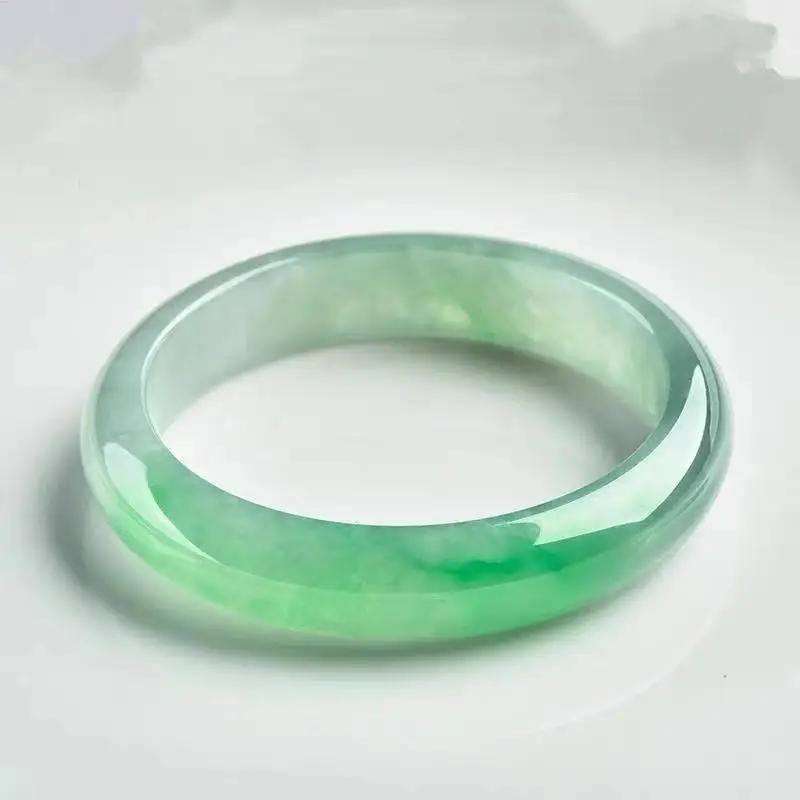 Myanmar Old Mine -Type Bangle with Floating Green Inclusions Imperial Consort Style Ice-Waxy Jadeite