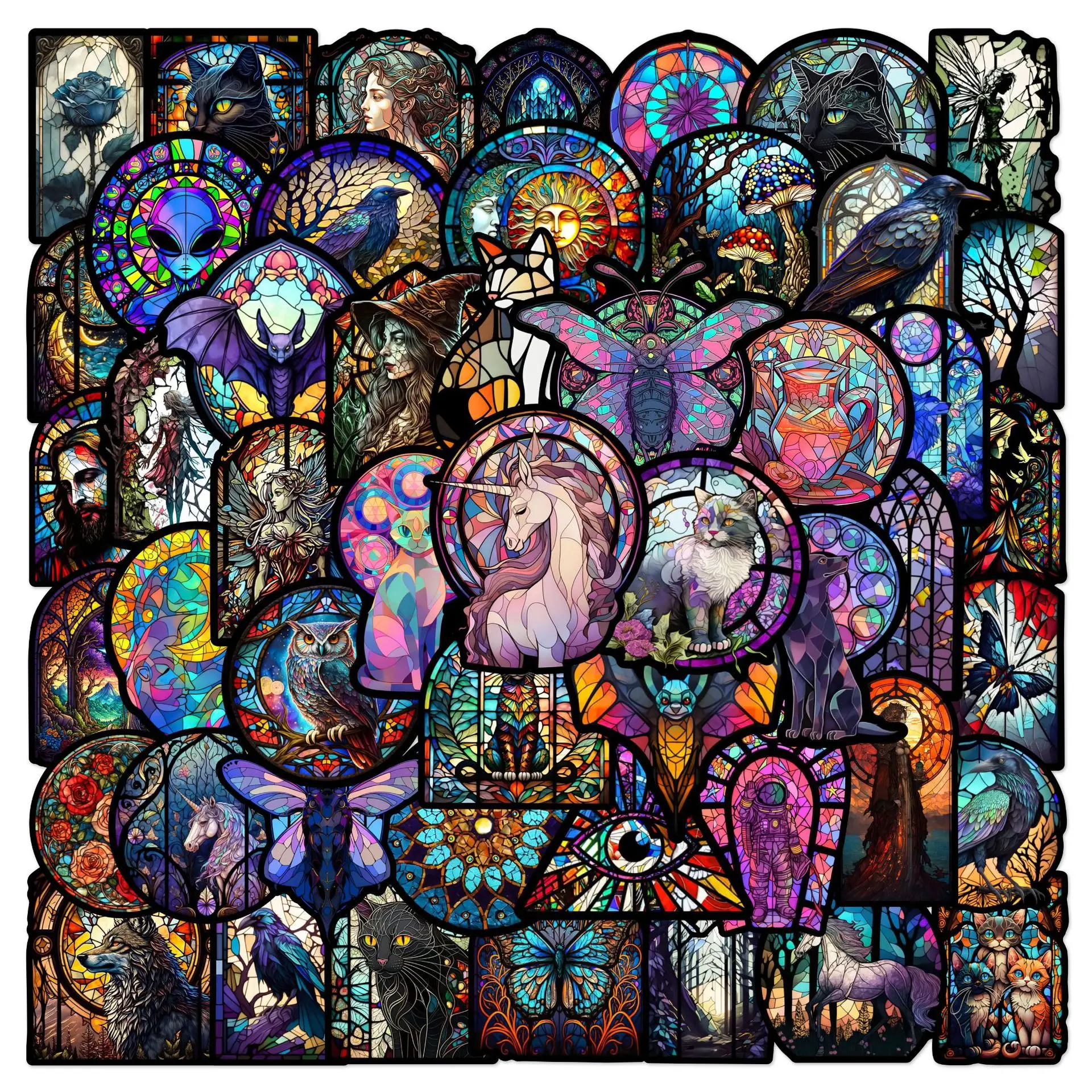 50pcs Stained Glass Series Waterproof Vinyl Stickers - Perfect Christmas or Easter Gift for Adults, Students, and Employees - fo