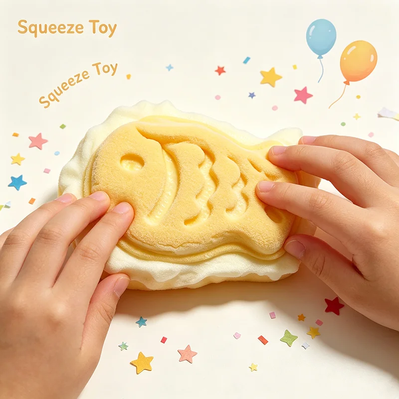 Safe Non Toxic Taiyaki Squishy Toy White Cream Edge Squeeze Fidget Toy Slow Rebound Stress Toy Birthday Party Present For Gifts