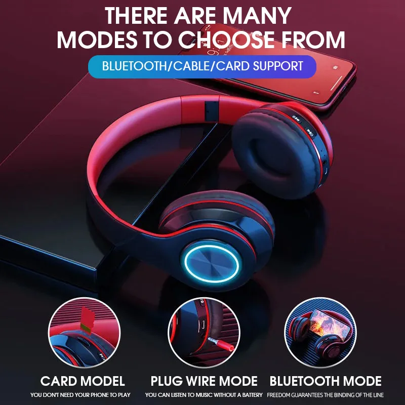 B39 Wireless Headphone Colorful Bluetooth Headset Luminous Card-Inserting Game Music Bass Stereo E-sports Earphone