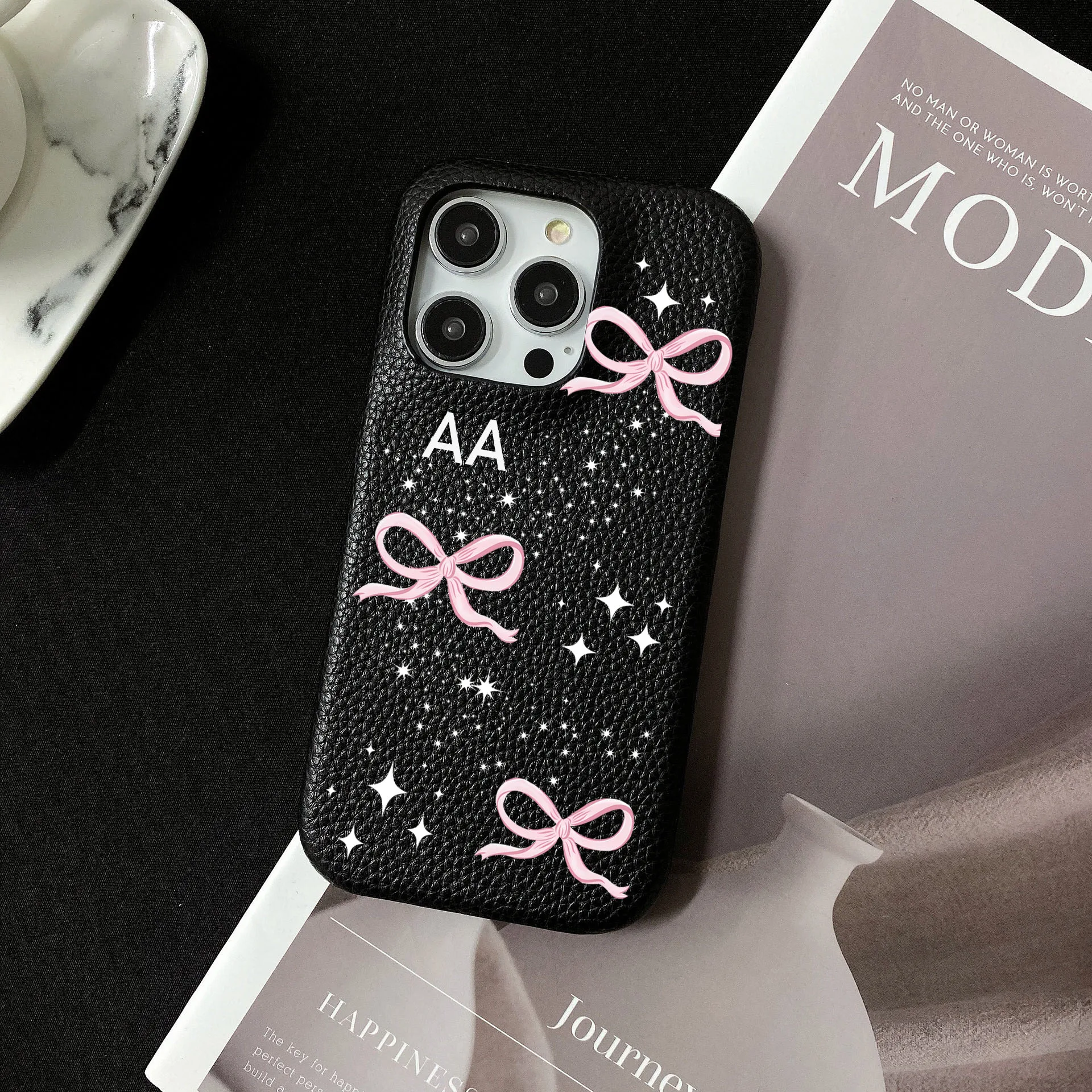 

Personalised Customized Name Butterflies Leather Case For iPhone 16 15 14 13 12 11 Pro Max Initials Letters DIY Engraved Cover