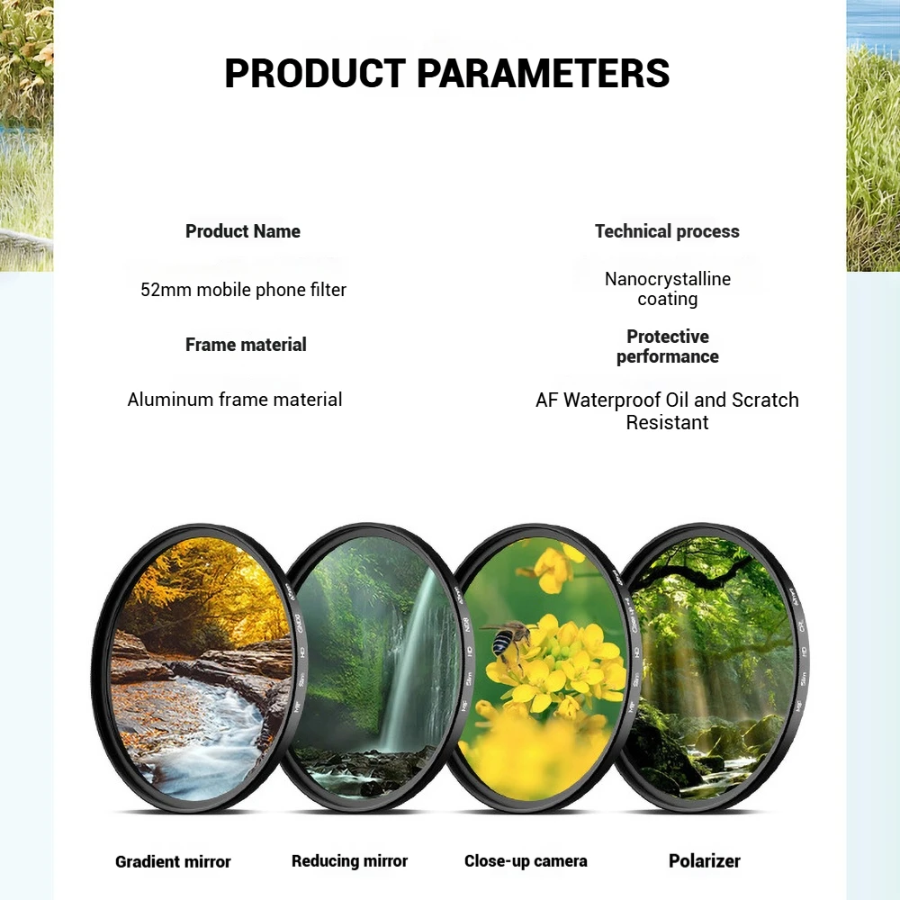 Polarizer Filter 52mm CPL Mobile Phone Lens Filter Camera Lens Clip Camera Accessories Circular For Taking Photos All Smartphone