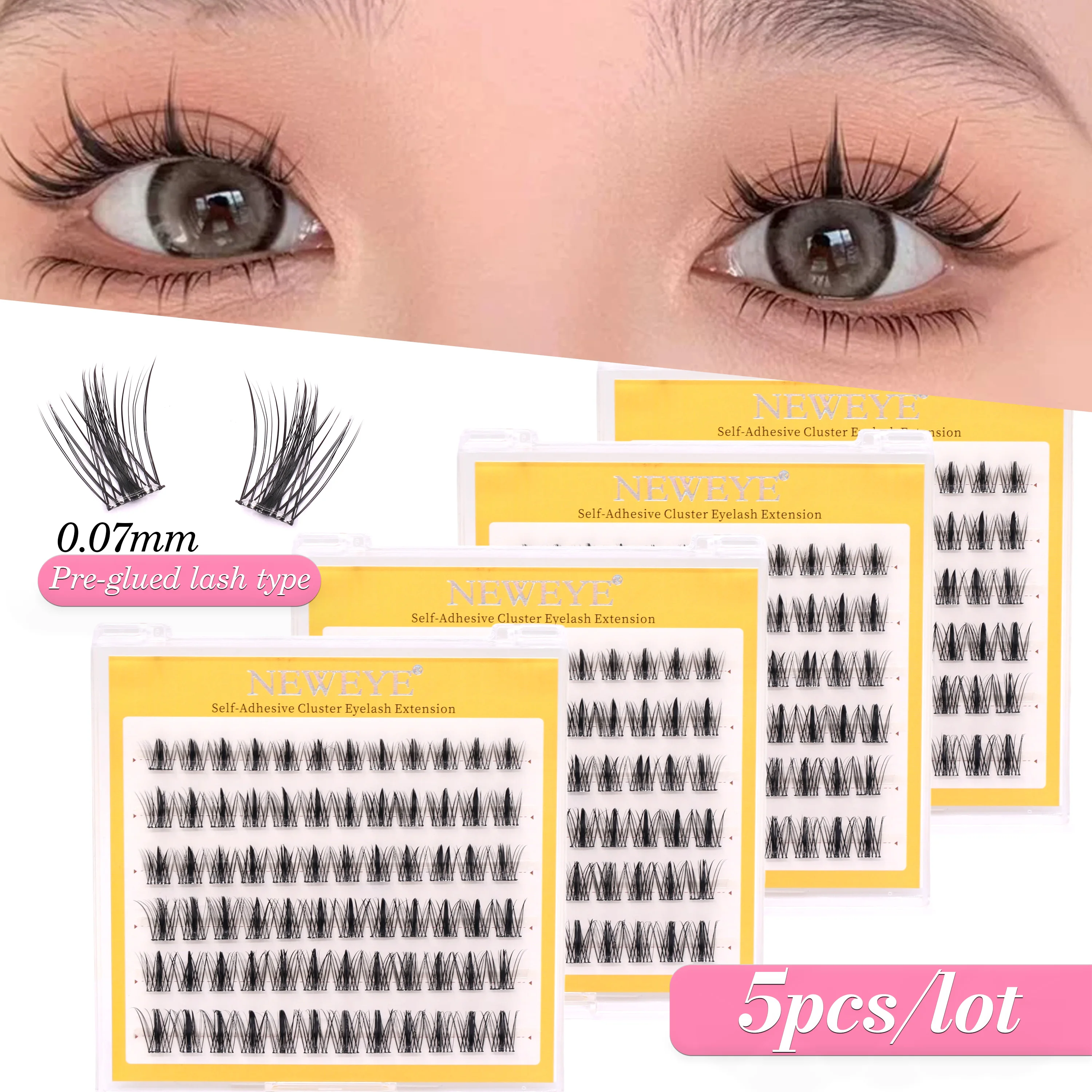 

5pcs/lot Self-Adhesive Cluster Lashes 10-16mm Mixed DIY Eyelash Extensions Natural Fluffy Reusable Glue Free Individual Lashes