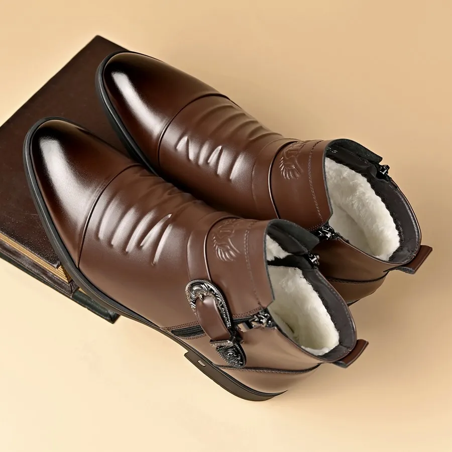 Herren PU-Stiefeletten mit seitlichem Reißverschluss, runder Zehenpartie, kurze Stiefel für den täglichen und lässigen Gebrauch – Detail 3