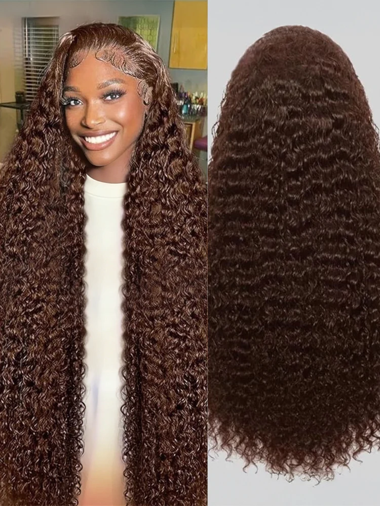 

40Inch Chocolate Brown Deep Wave 13x6 Hd Lace Frontal Human Hair Wig Colored 13x4 Water Curly Wave Lace Front Wig for Women 250%