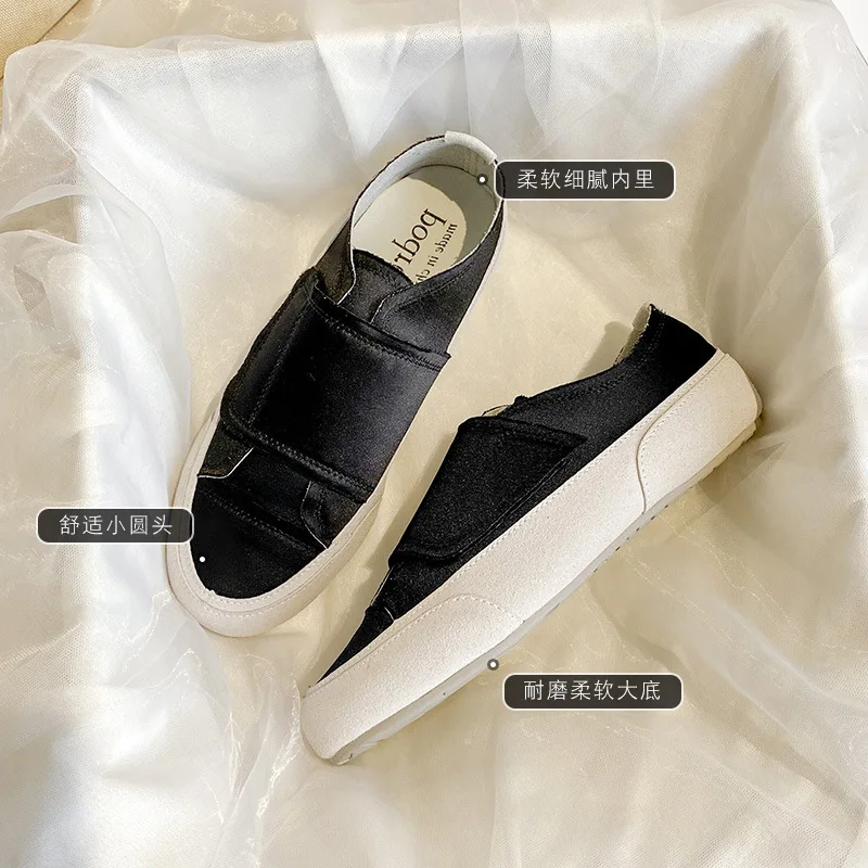 2022 Summer New Satin White Shoes Sneakers Flat Thin Sneakers Canvas Casual Shoes Women\'s Fashion Shoes Women\'s Vulcanized Shoes