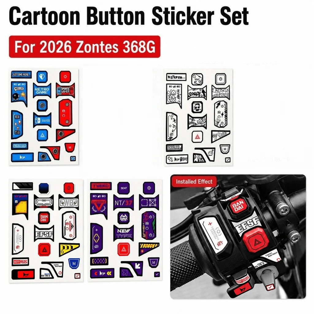 1Set Cartoon Button Vinyl Decals,4 Styles Waterproof Scratch‑Resistant for Zongshen 368G Handlebar Switch Decor