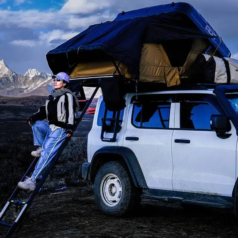 Fit Roof Cross Bar Fold Flat 0G Rip-Stop Polyter Cotton Auto Foldle Hard Shell Rooftop Car Tent With . Ladder