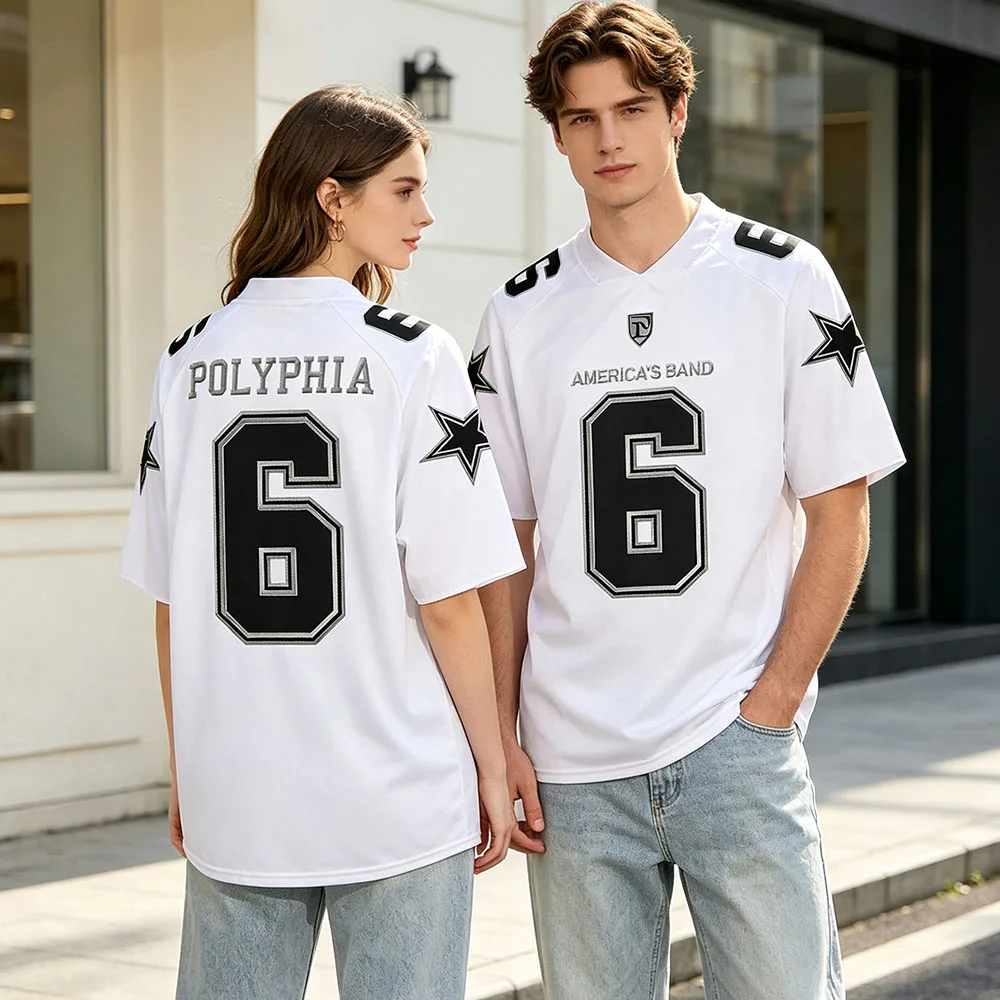 Polyphia  America's Soccer Jersey V-neck Short Sleeve Casual Unisex Football Tee Summer Loose Fashion Design Print Merch Clothes