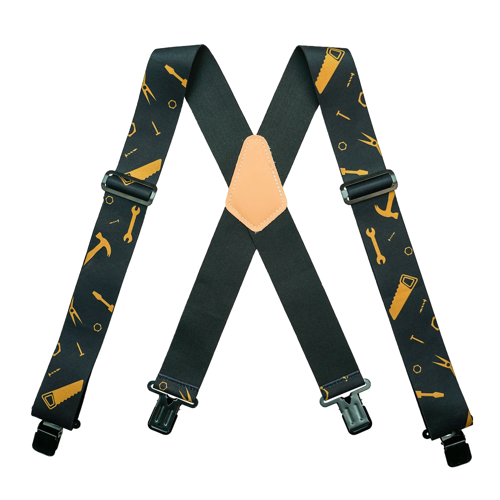 KUNN Men Suspender Tape Measure Pattern Suspender Fully Strength Elastic with Heavy Duty Clip Ruler Suspenders
