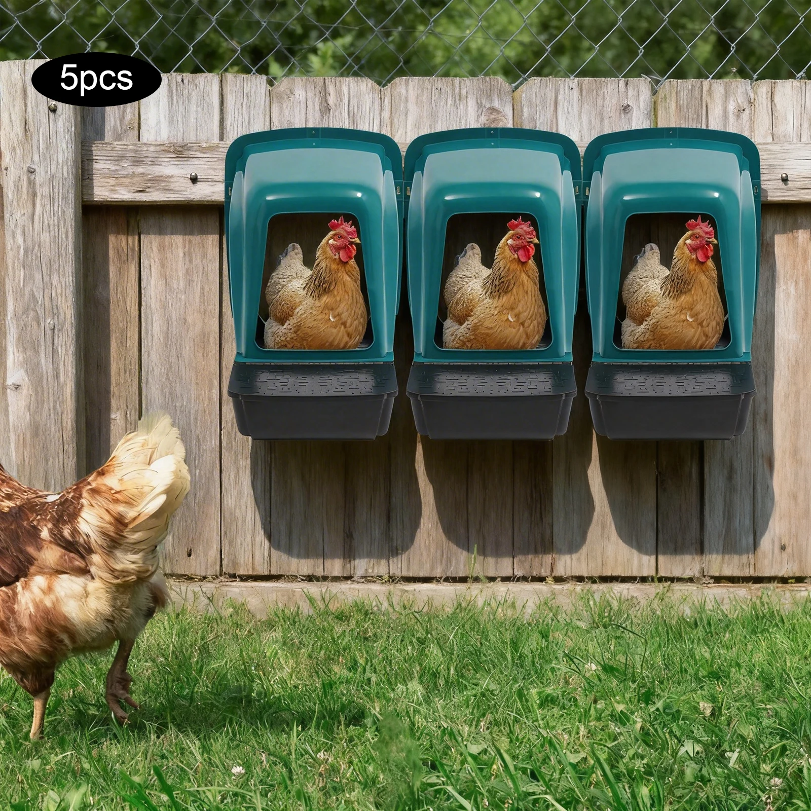 5 Stück Kunststoff-Legenester für Hühner, 46,6 x 39 x 41,5 cm, wandmontiert, Eierrollsystem, belüfteter Boden, Anti-Pick-Eierablage für den Hühnerstall im Garten.