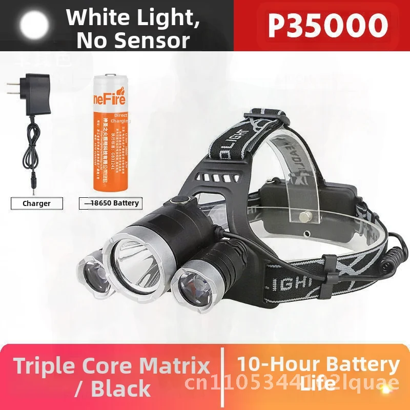 Phare LED Rechargeable à trois têtes, lampe de pêche à lumière forte, lampe de poche Super brillante à longue portée montée sur la tête pour mineur avec