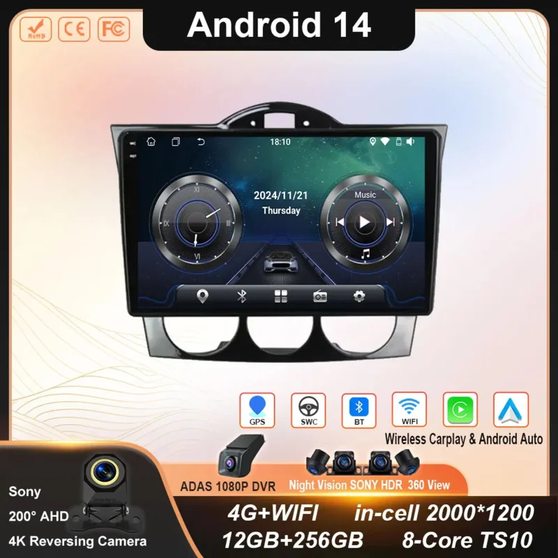 

Android 14 For Mazda RX-8 RX 8 RX8 SE 2003 - 2021 Car Video Multiemdia Player Radio Carplay GPS QLED Monitors IPS Screen BT WIFI