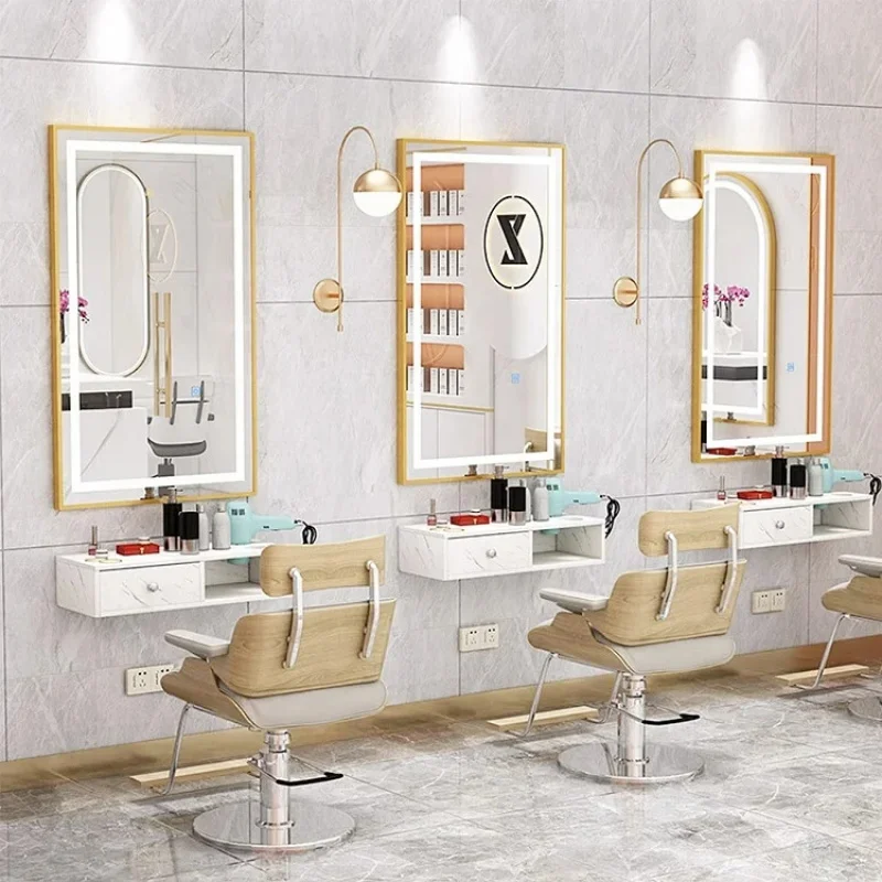custom.Modern Portable Oval Glass Salon Barbershop Mirror Table LED Floor Mirror with Light