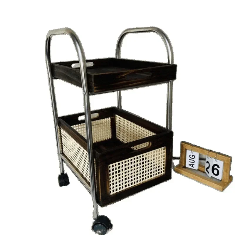 Floor-to-ceiling pulley rack Multi-layer stainless steel medieval trolley Snack bedroom storage Bathroom rack