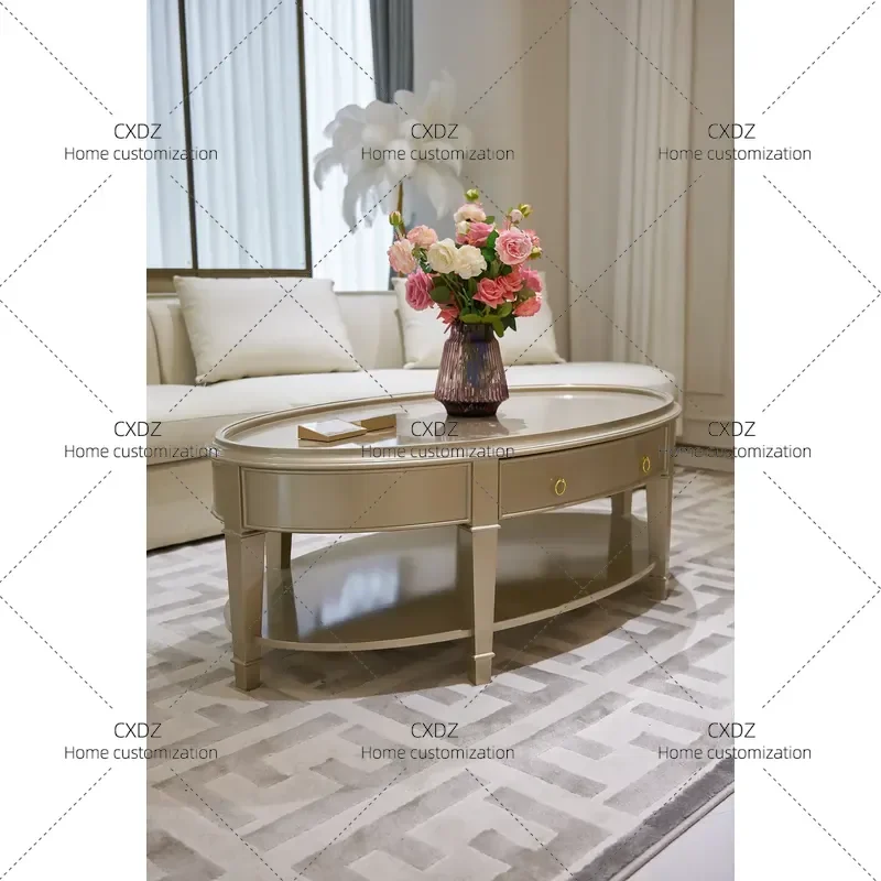 Tempered Glass Solid Wood Coffee Table Round Modern Light Luxury Living Room Tea Table Simple Hollow Design for Small
