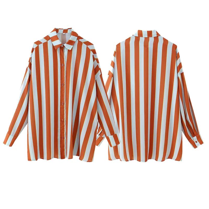 

2025 Women's Striped Single-breasted Turn-down Collar Long-sleeved Loose Blouse Casual Female Office Wear