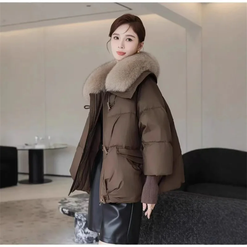 새로운 한국 패션 퍼 칼라 겨울 여성용 흰색 재킷 빈티지 짧은 따뜻한 패딩 코트 여성 파카 아우터웨어