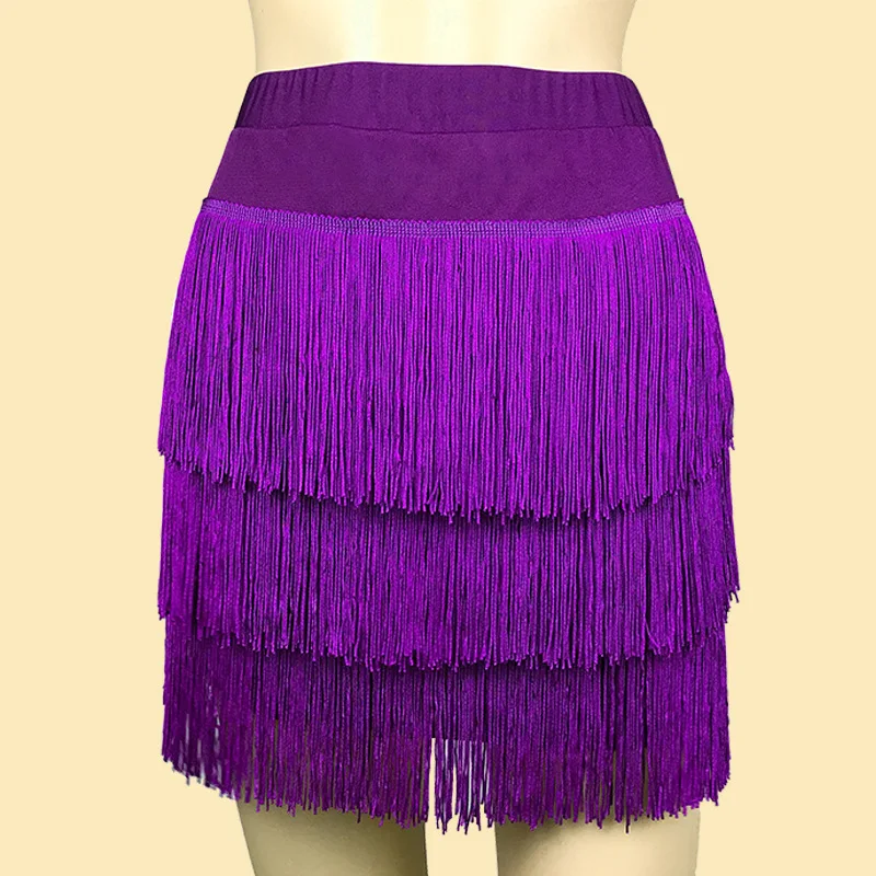 Women Latin Dance Dress Girl Skirt Sexy Lady Three-layer Fringed Tassel Red Samba Tango Black Adults With Safety Pant Clothess