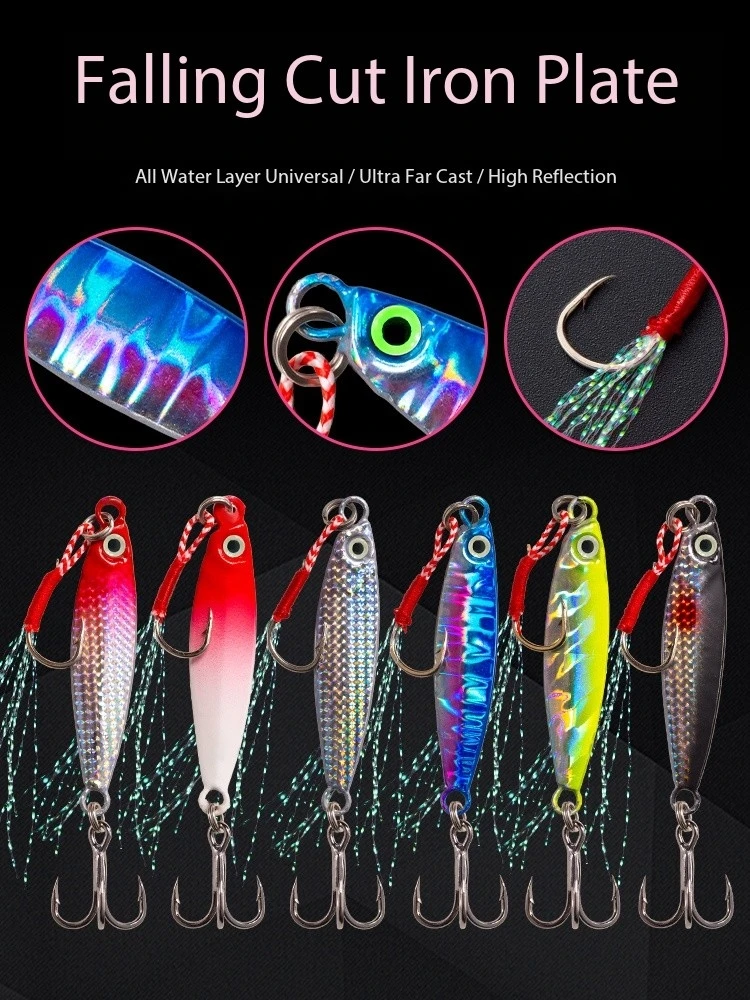 

6PCS Lron Plate Bait, Laser Reflective Shore Throwing Drifting For Long Range Sea Fishing Night Light Freshwater Perch Bait