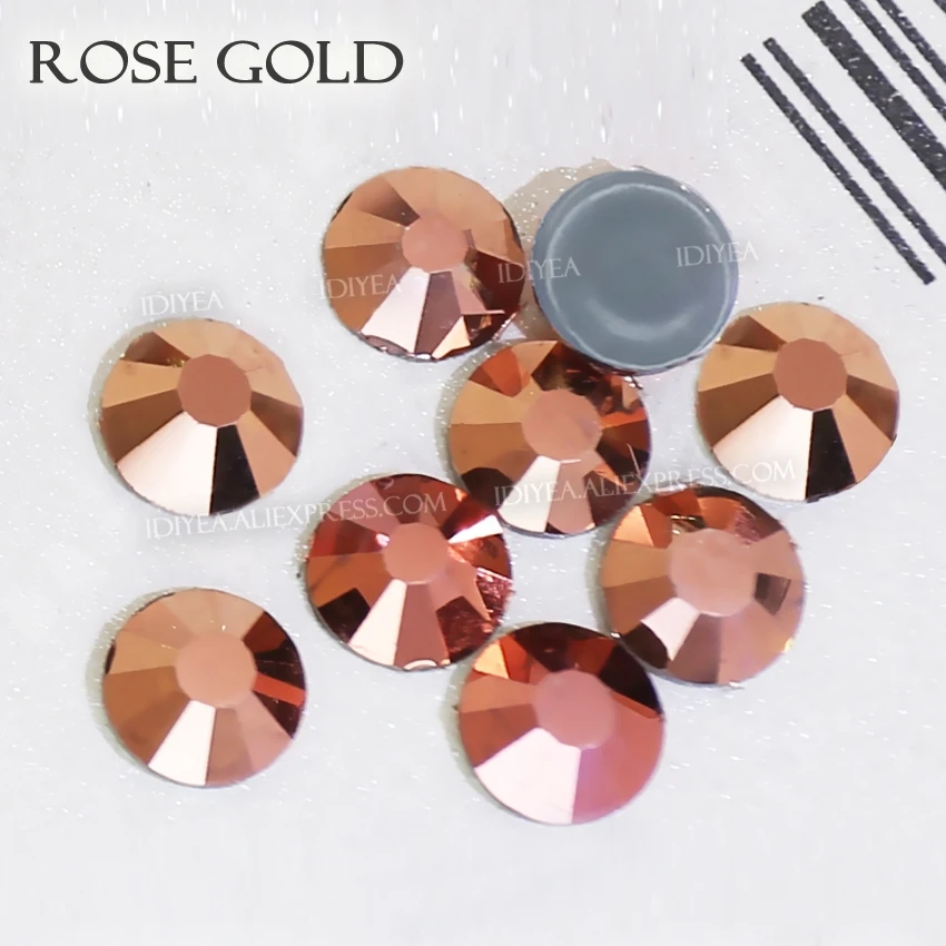 Rose Gold glass hot fix rhinestones strass crystals hotfix flatback stones for fabric garment wedding clothes costume glitters