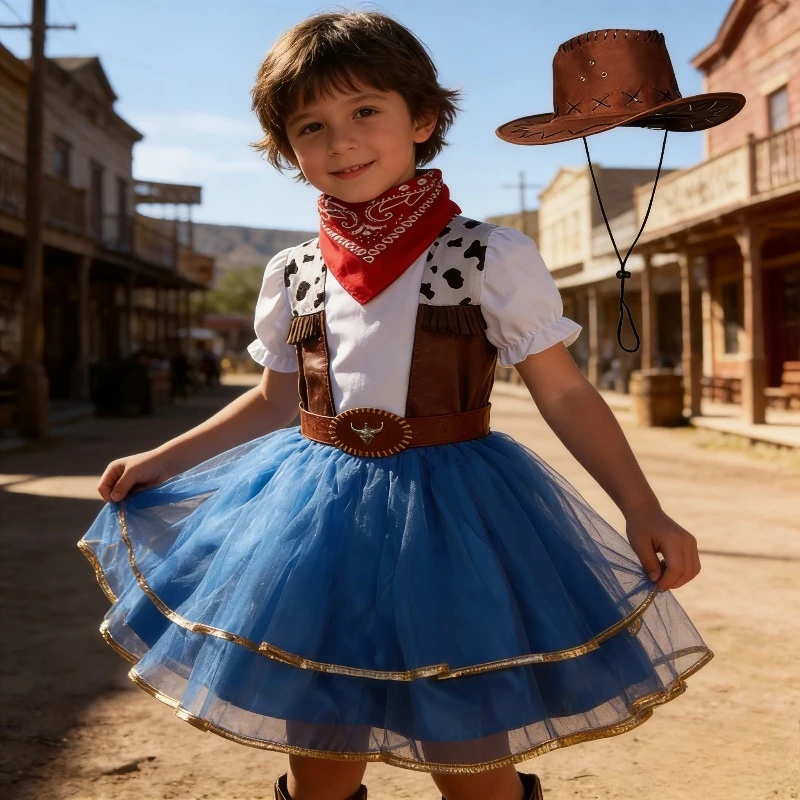 

Костюм для ролевых игр и праздничных мероприятий, 4-х предметный комплект в западном стиле, детский наряд для выступлений