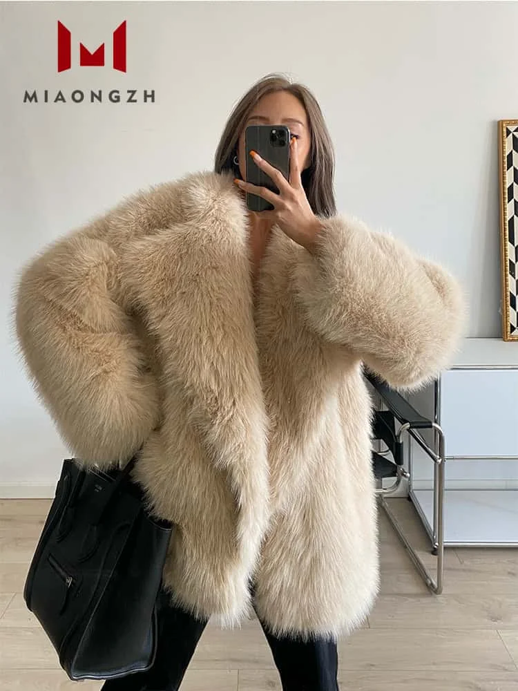 

2025 Autumn Winter New Faux Fox Fur Thick Warm Jackets For Women Loose Long Sleeve Fluffy Coat Female Fashion Luxury Outerwear