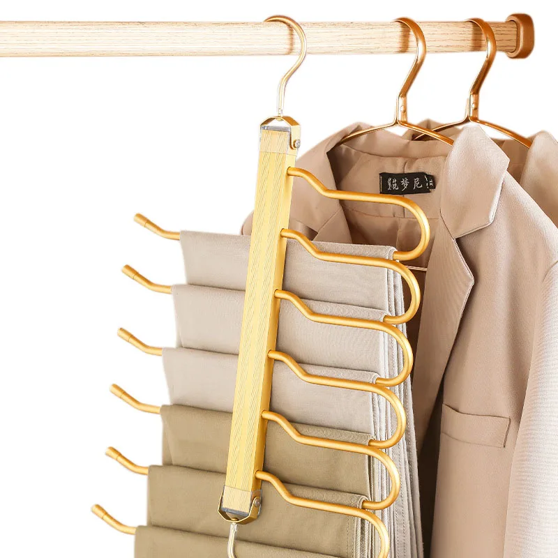 

6 in 1 Pants Hanger Space Aluminium Clothes Hanger Space Saving Trouser Hanger Multifunction Tie Storage Rack Clothing Storage