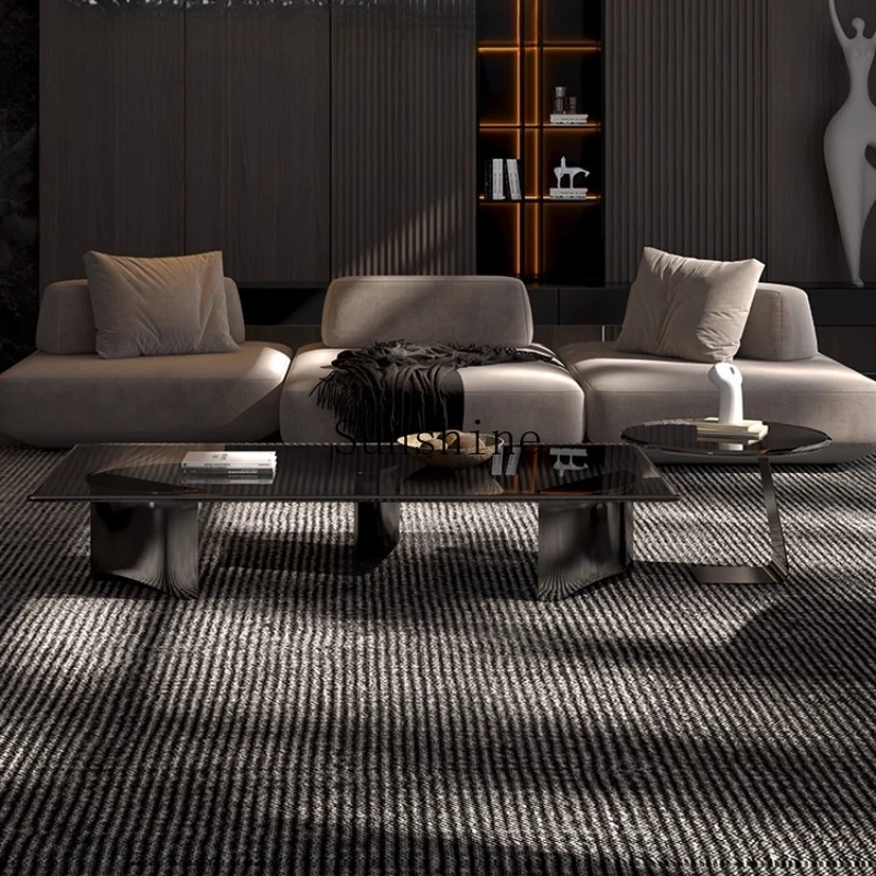 tempered glass coffee table combination light luxury Italian minimalist stainless steel living room household small apartment