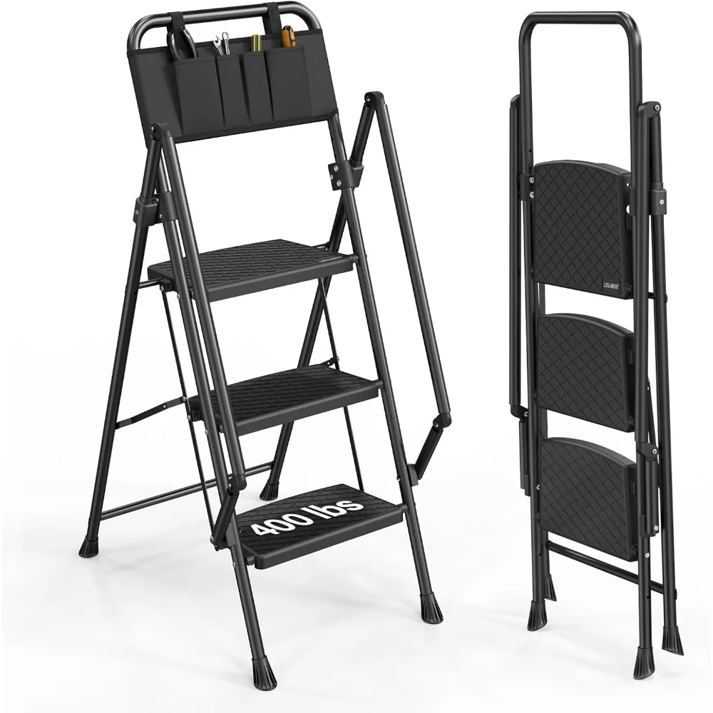 

3 Step Ladder with Handrails, Folding Step Stool with Widened Anti-Slip Pedal, 500lbs Lightweight Step Ladder 3 Step Folding, M