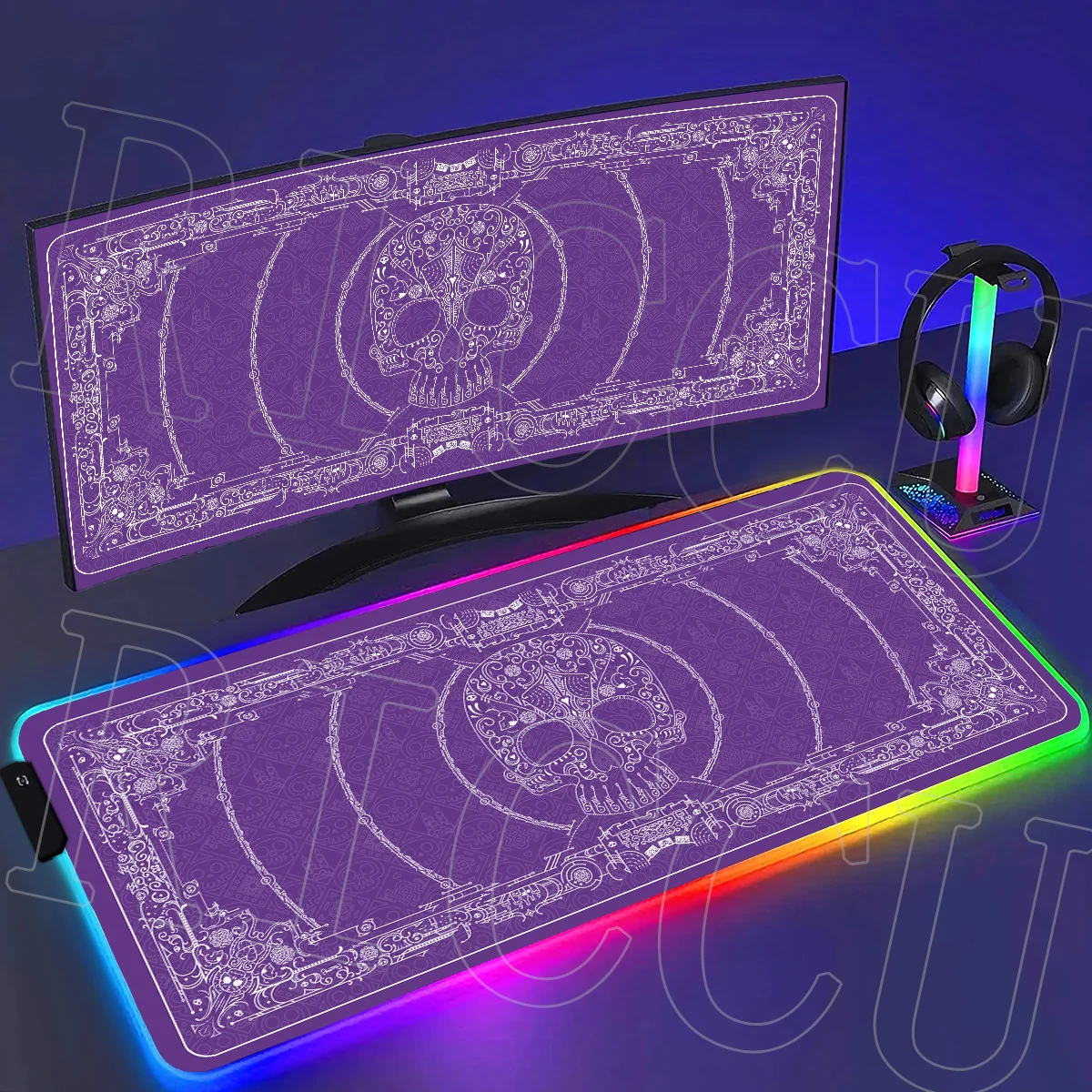 

RGB XXL Skull card Mouse Pad Large Laptop Esports Office LED Desk Mat Game Rubber Non-slip Gaming Desktop PC accessories Carpet