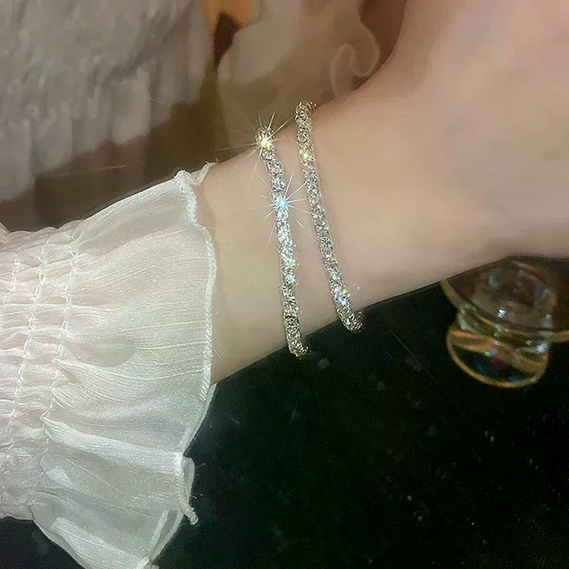 1PCS Fashion Charm Zircon Tennis Bracelet Crystal Adjustable Chain Bracelet Elastic Chain Bracelet Women Jewelry