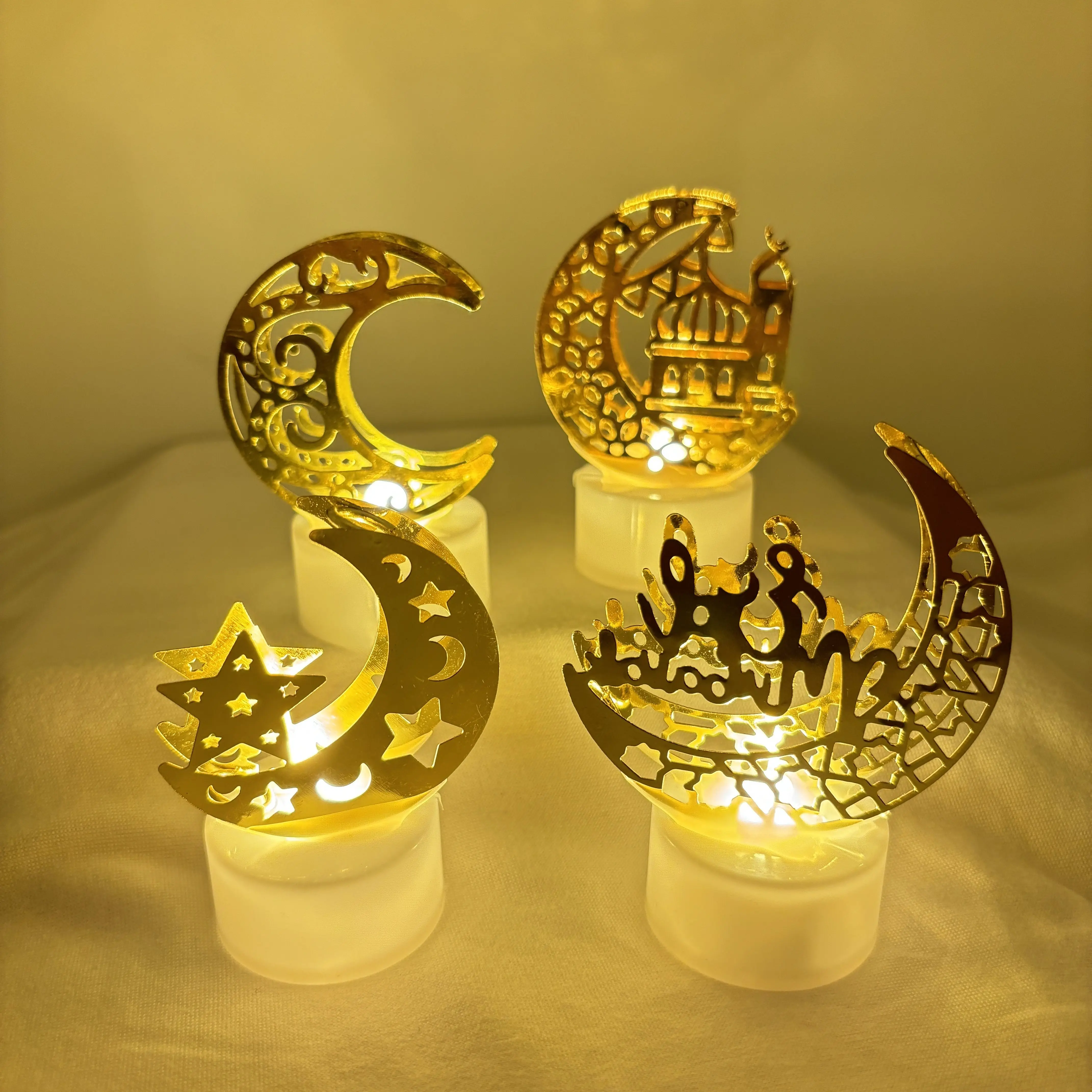 1PC LED Moon Candle Lamps for Ramadan Decoration, Hollow Out Pattern, Ramadan Night Lights Decoration, Home Bedroom