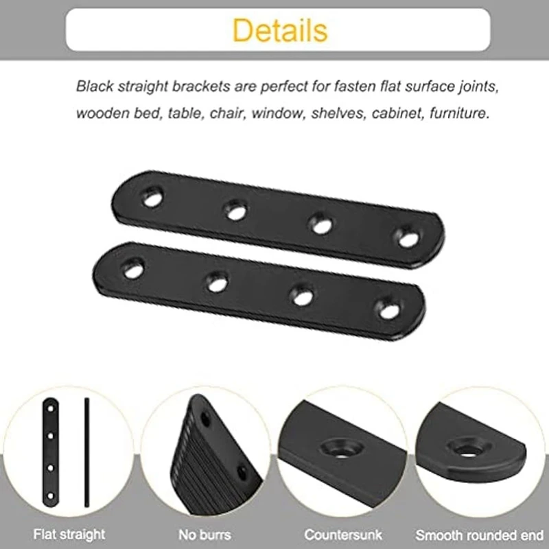 20Pcs Straight Brackets 4 Inch Straight Brace Flat Mending Plates, Repair Fixing Joining Brackets For Wood Furniture