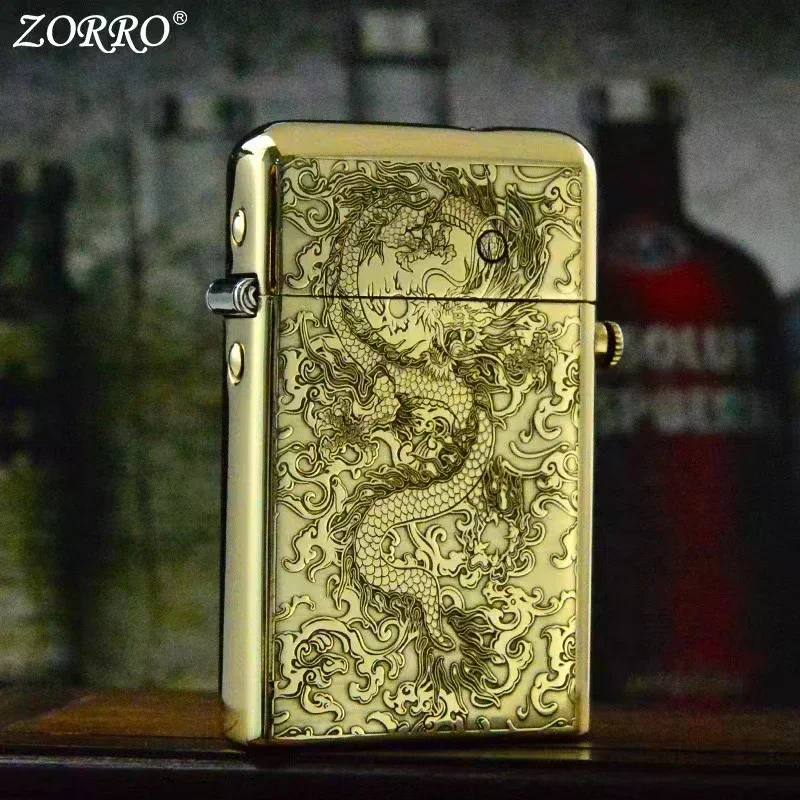 ZORRO Retro Innovative Automatic Ejection Grinding Wheel Kerosene Lighter Metal Windproof Gasoline Lighter Men\'s Gift