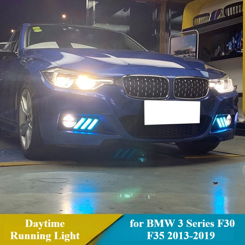 for BMW 3 Series F30 F35 2013-2019 Car Led Daytime Running Light Yellow Streamer Steering Front Bumper Fog Lamp 12V Daylights