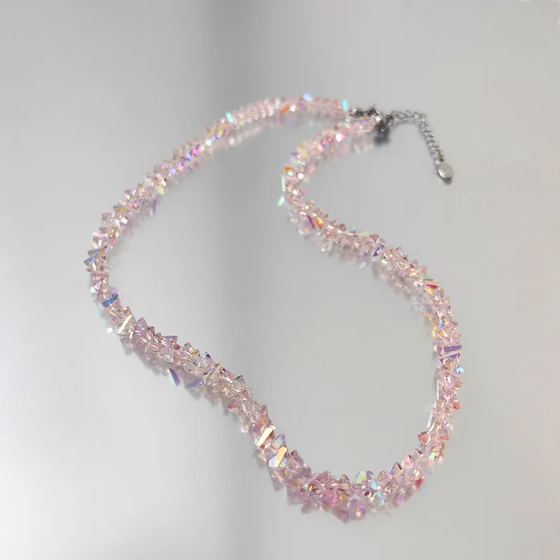 Mulit-Cut Glass Crystal Irregular Beaded Choker Necklace For Women Korean Fashion Transparent Vintage Girl Collar Chain Jewelry